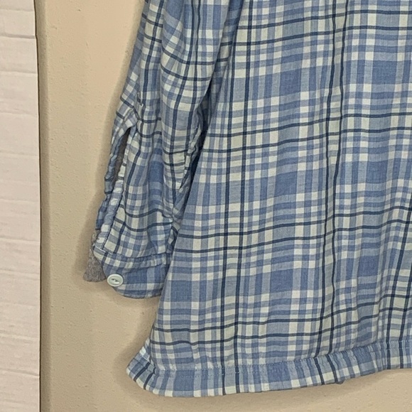 L L Bean Fleece Lined Flannel Shirt Jacket Check Plaid Blue Gray Smock Hem Sz 1X - Picture 11 of 14